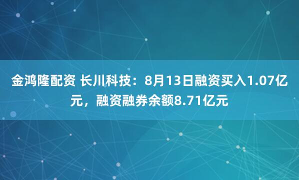 金鸿隆配资 长川科技：8月13日融资买入1.07亿元，融资融券余额8.71亿元